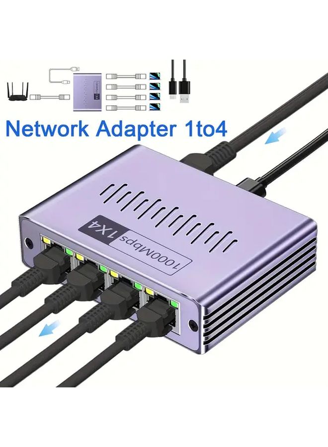 Purple Grey Gigabit Ethernet Switch 4 Port Network Distributor Plug And Play For Home Office - Image 3