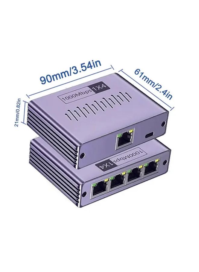 Purple Grey Gigabit Ethernet Switch 4 Port Network Distributor Plug And Play For Home Office - Image 2