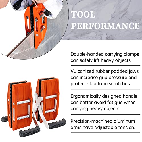 SDRTOP 2 PACK Double Handed Stone Carrying Clamps with Black Rubber-lined, Granite Panel Carriers Lifting Tools, 660lbs Transporting Heavy Duty Carry Clamp for Glass Quartz Slabs Marble - Image 4