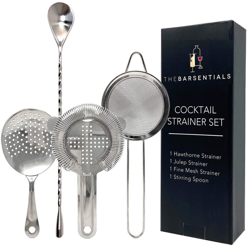 TheBarsentials Cocktail Strainer Set Stainless Steel Bar Tools with Stirring Spoon - Hawthorne, Julep, & Fine-Mesh Sifter for Drinks - Image 1