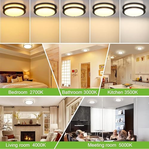 hykolity 13 inch Flush Mount LED Ceiling Light Fixture, 2700K/3000K/3500K/4000K/5000K Adjustable Ceiling Lights, Oil Rubbed Bronze Saturn Dimmable Lighting for Bathroom Kitchen, ETL Listed - 2 Pack - Image 5