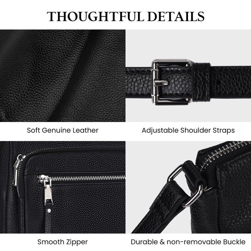 befen Genuine Leather Crossbody Bags for Women, Black Leather Purse with Built in Wallet, RFID Blocking Womens Handbag Shoulder Bag with Multi Zipper Pockets - Image 5