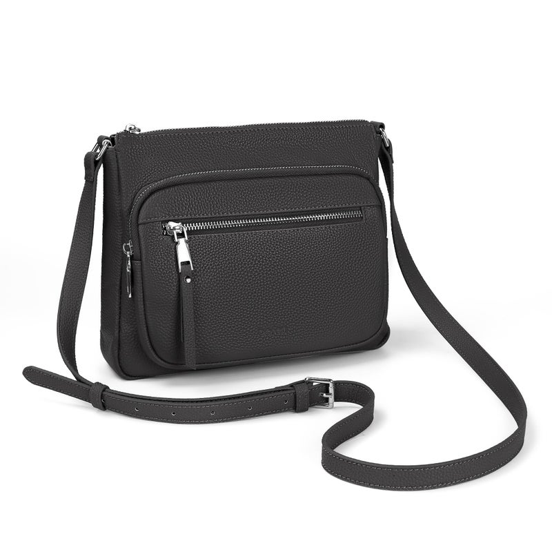befen Genuine Leather Crossbody Bags for Women, Black Leather Purse with Built in Wallet, RFID Blocking Womens Handbag Shoulder Bag with Multi Zipper Pockets - Image 1