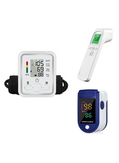 3PCS Blood Pressure Monitor With LCD Digital Display with Reliable Fingertip Pulse Oximeter Heart Rate Monitor,Digital Handheld Infrared Thermometer