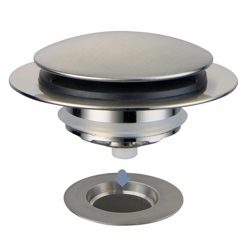 Brushed Bathtub Drain StopperUniversal Pop Up Bath Drain Hidrop Tip Toe Tub Drain StopperConversion Kit Assembly Replaces Lift and TurnTipToe and Trip Lever drains for Tub EZ InstallBrushed