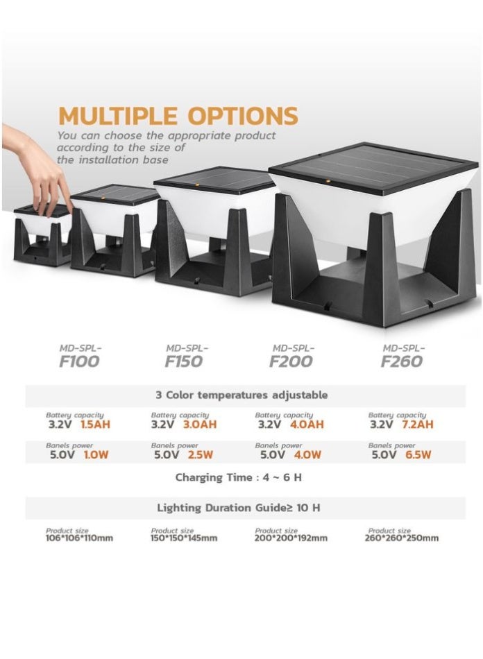 MODI Solar Post Light IP65 Waterproof 10 Hours Lighting 200x200mm White Warm Golden RGB Color Changing Auto On Off Outdoor Garden Landscape Pathway Decoration Energy Saving - Image 5