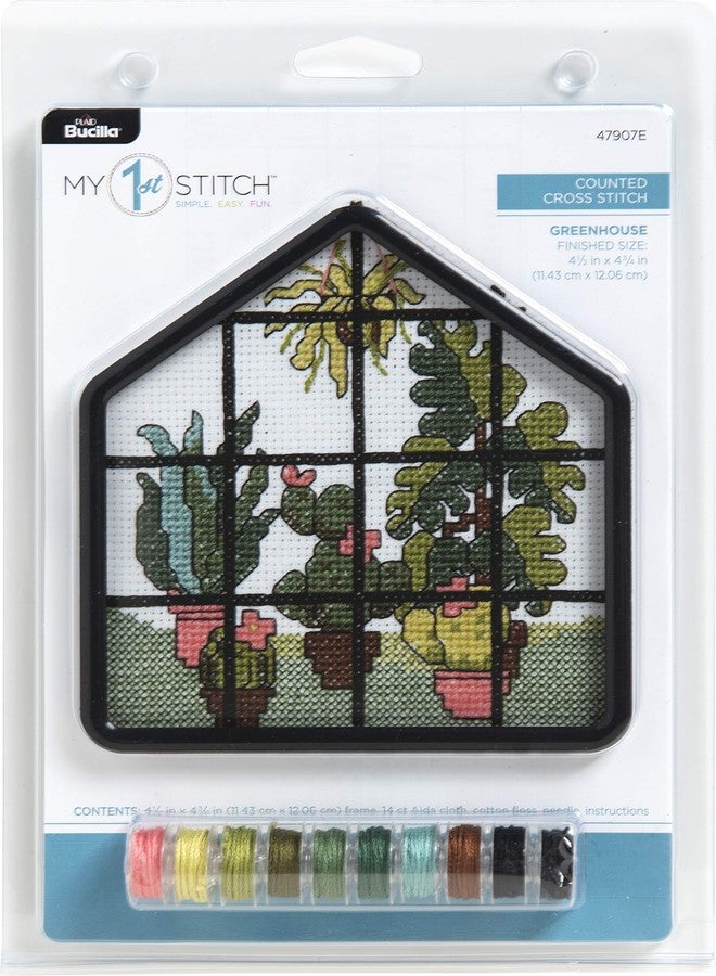 Bucilla 47907E My 1st Stitch Counted Cross Stitch Kit, 4", Greenhouse - Image 1