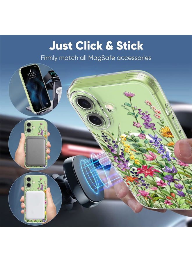 OOK Magnetic for iPhone 17 Case, Floral Clear Bumper Shockproof [ MagSafe Compatible ] [10FT MIL-Grade Drop Protection] Colorful Wild Flowers 6.1-Inch - Image 4