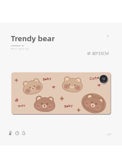 Heating Mouse Pad Office Desktop Heating Warm Table Mat Students Homework Writing Heating Table Mat Warm Hand Waterproof-Color:70*33 Four-leaf Clover Digital Display Switch-Pattern:Trendy Bear