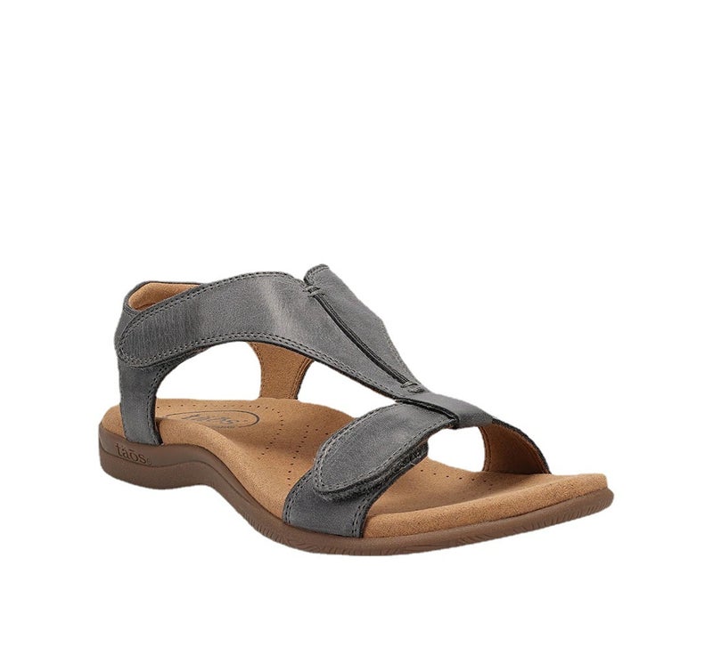 Large size sandals women's 2022 summer new European and American flat foot arch solid color Velcro word casual beach sandals gray 40 - Image 4