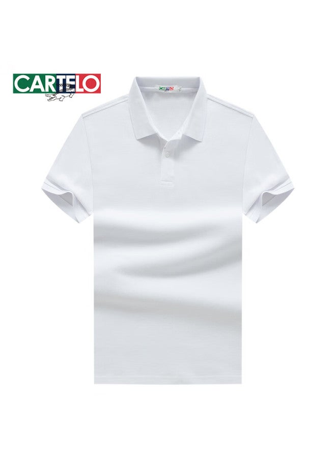 Limeng Cotton Pique Short-sleeve T-shirt For Men, Solid Color Polo Shirt, All-cotton Turndown Collar, Large Size T-shirt, Trendy, White, Size 185 - Image 1