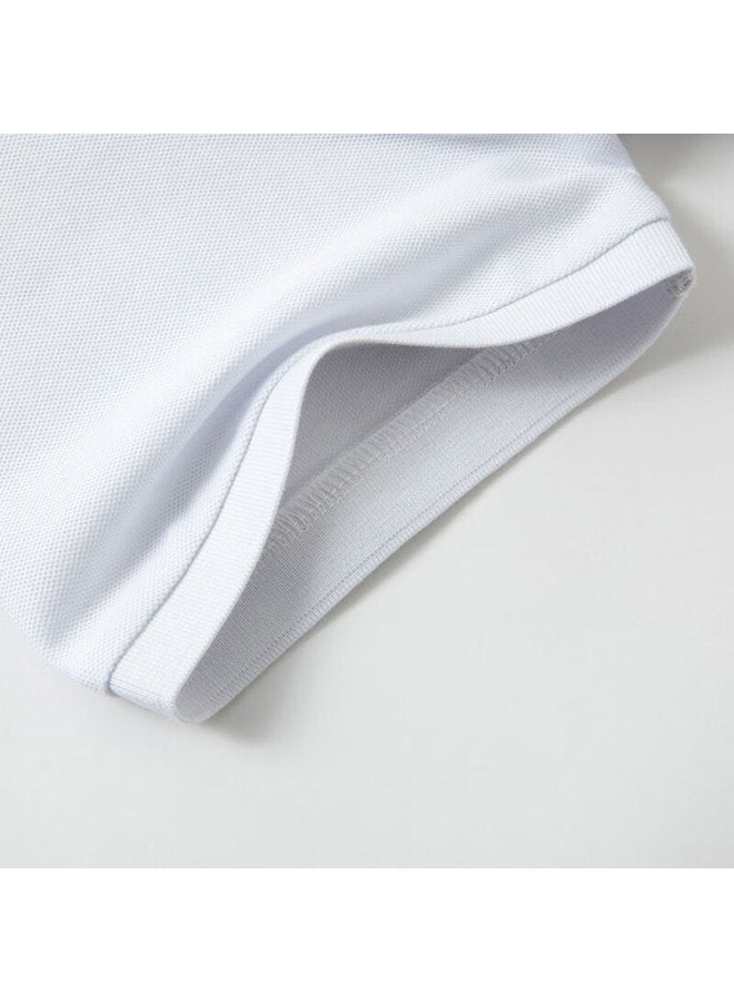 Limeng Cotton Pique Short-sleeve T-shirt For Men, Solid Color Polo Shirt, All-cotton Turndown Collar, Large Size T-shirt, Trendy, White, Size 185 - Image 4