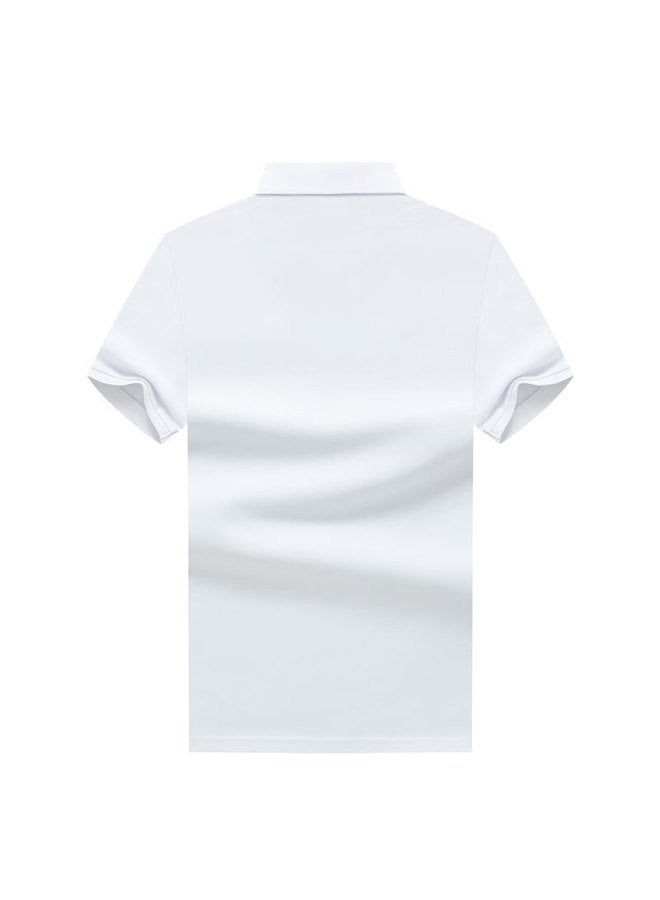 Limeng Cotton Pique Short-sleeve T-shirt For Men, Solid Color Polo Shirt, All-cotton Turndown Collar, Large Size T-shirt, Trendy, White, Size 185 - Image 2