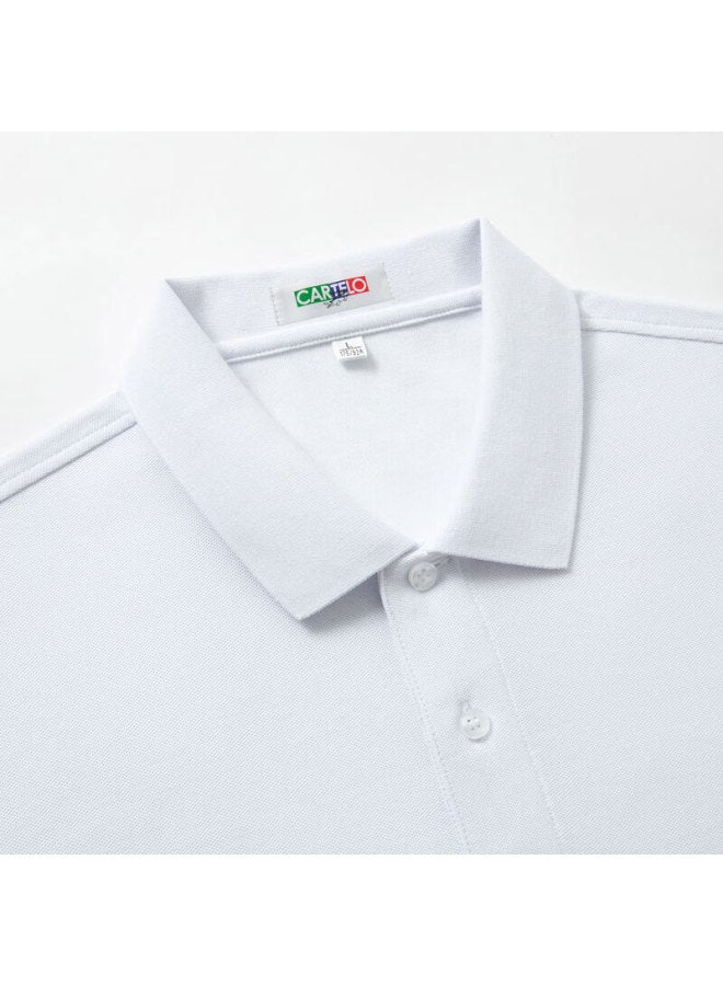 Limeng Cotton Pique Short-sleeve T-shirt For Men, Solid Color Polo Shirt, All-cotton Turndown Collar, Large Size T-shirt, Trendy, White, Size 185 - Image 3