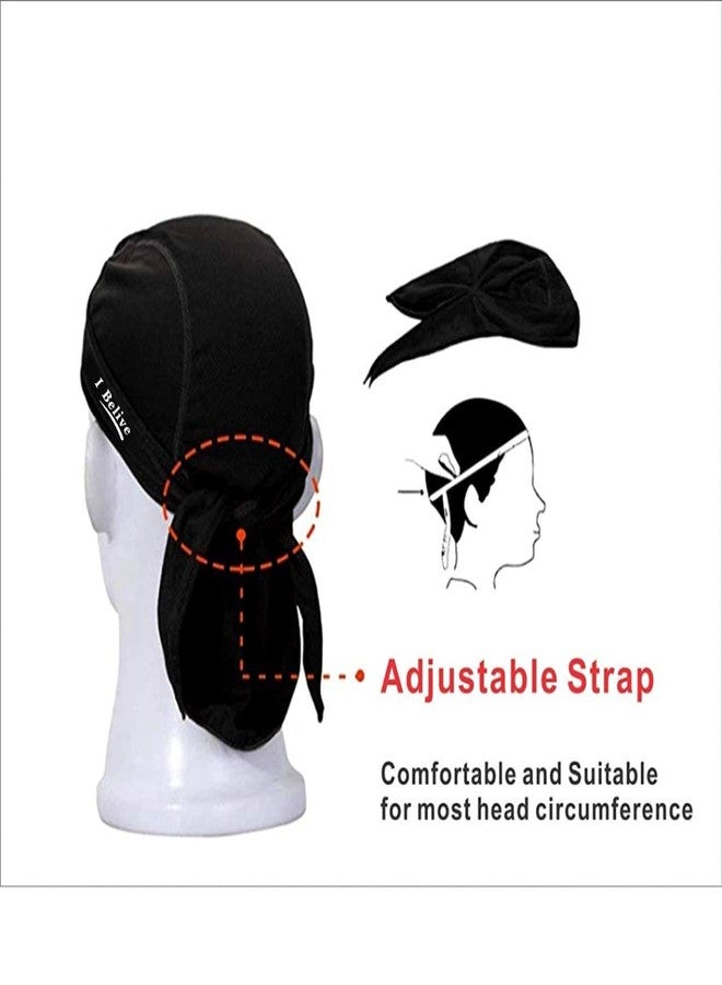 JUSTWIN Stretch Lycra 4way Patka/Knot Cap Bandana - Cycling, Riding, Fashionable Helmet Liner Head Cap for Men & Women Black - Image 3