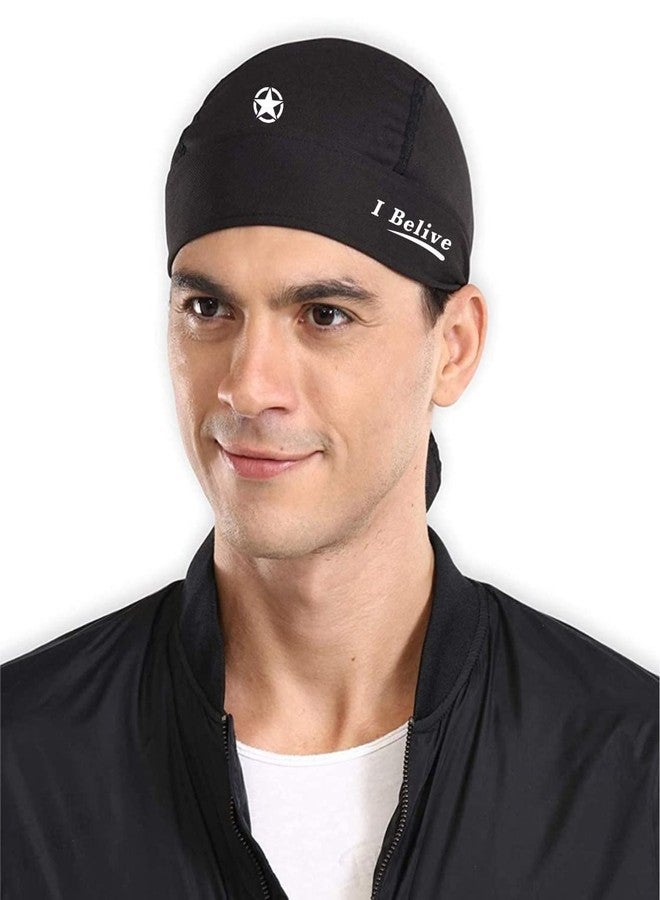 JUSTWIN Stretch Lycra 4way Patka/Knot Cap Bandana - Cycling, Riding, Fashionable Helmet Liner Head Cap for Men & Women Black - Image 1