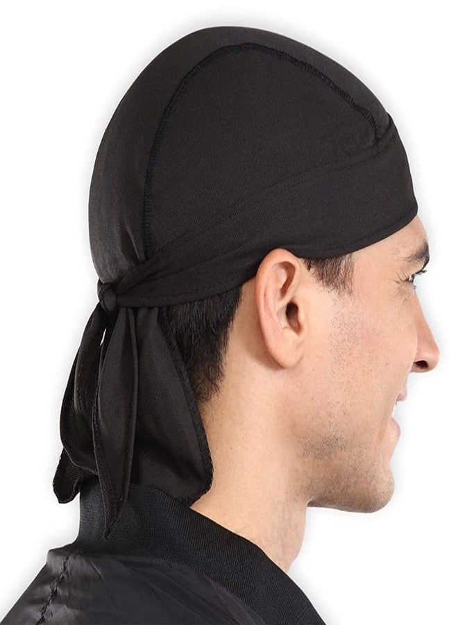 JUSTWIN Stretch Lycra 4way Patka/Knot Cap Bandana - Cycling, Riding, Fashionable Helmet Liner Head Cap for Men & Women Black - Image 2