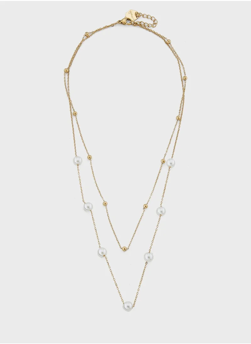 Lady Mauve CHARLOTTE MINI PEARL DOUBLE CHAIN Necklace