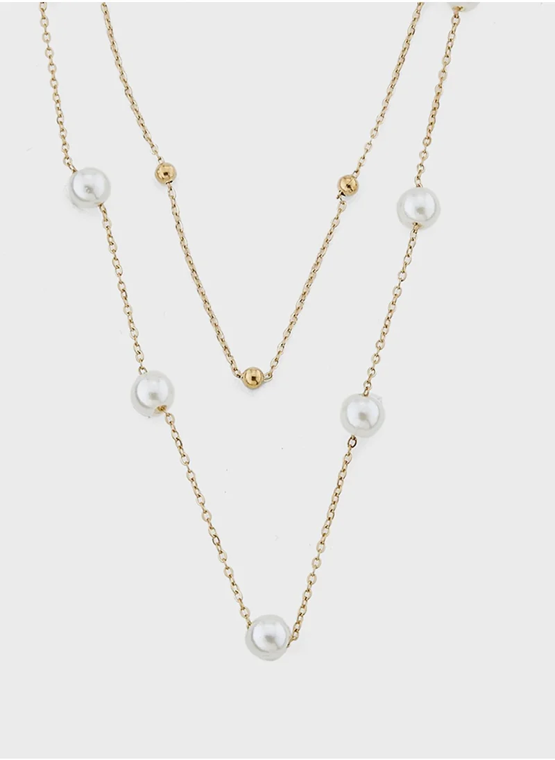 Lady Mauve CHARLOTTE MINI PEARL DOUBLE CHAIN Necklace