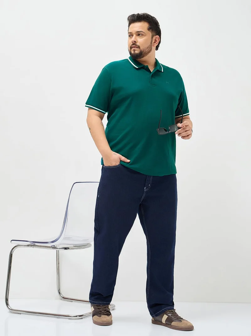 Urbano Fashion  Urbano Plus Men's Teal Green Solid Regular Fit Half Sleeve Cotton Polo T-Shirt  | Best Price UAE