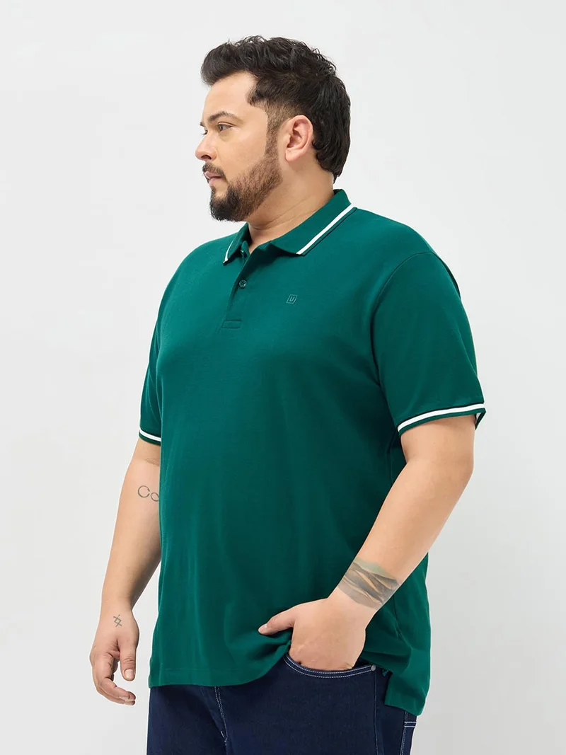 Urbano Fashion  Urbano Plus Men's Teal Green Solid Regular Fit Half Sleeve Cotton Polo T-Shirt  | Best Price UAE