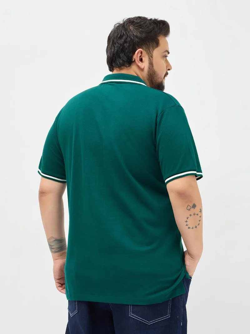 Urbano Fashion  Urbano Plus Men's Teal Green Solid Regular Fit Half Sleeve Cotton Polo T-Shirt  | Best Price UAE