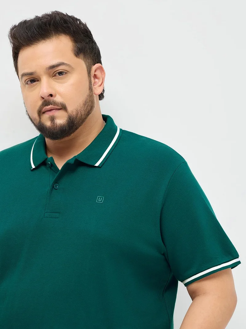 Urbano Fashion  Urbano Plus Men's Teal Green Solid Regular Fit Half Sleeve Cotton Polo T-Shirt  | Best Price UAE