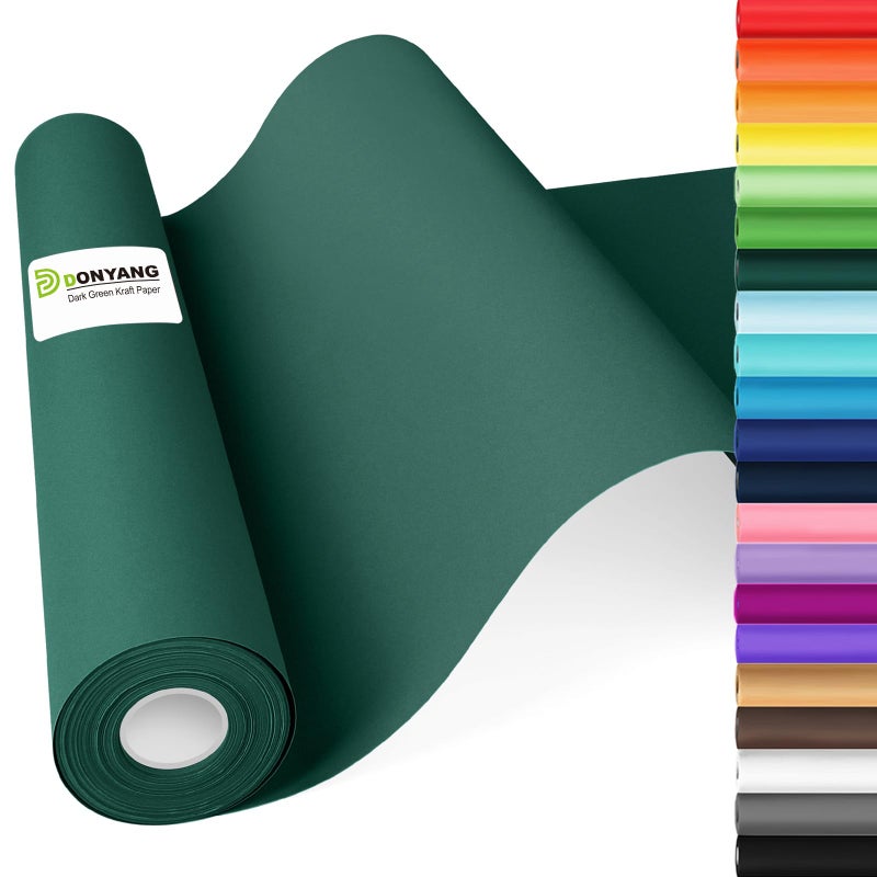 Green Wrapping Paper 15x450 Dark Green Kraft Paper Roll Bulletin Board Construction Art Craft Poster Decorative Paper Roll Arts and Crafts Christmas Birthday Bouquet Flower Gift Wrap