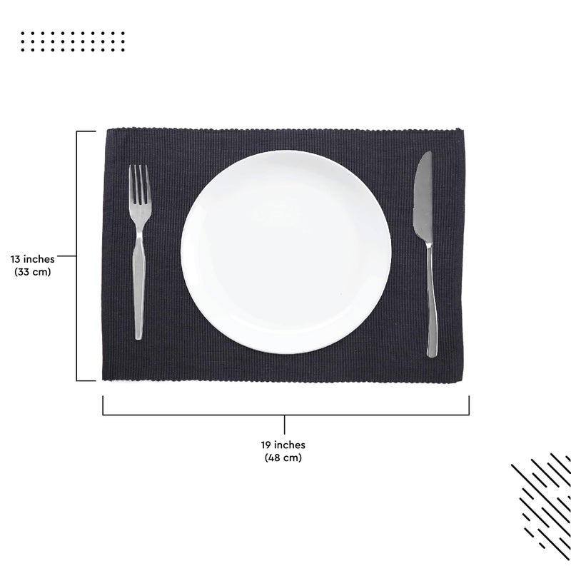 Encasa XO Dining Placemat Set of 6 | Solid Grey Color | Fine Ribbed Cotton Table mat | Size 19x13 in | Machine Washable - Image 3