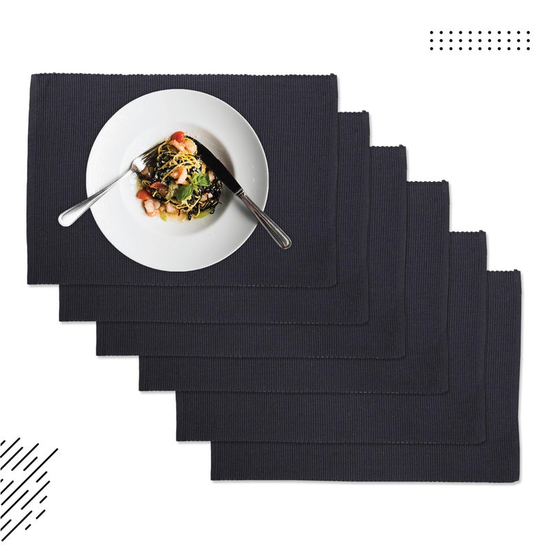 Encasa XO Dining Placemat Set of 6 | Solid Grey Color | Fine Ribbed Cotton Table mat | Size 19x13 in | Machine Washable - Image 4
