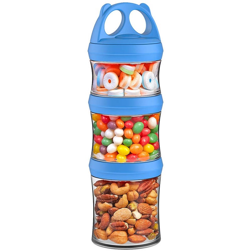 BeneLabel Snack Jars 3-Piece BPA Free Stackable Containers - Twist Lock,.fit Perfectly for Formula, Milk, Protein Powder, Snacks - (Blue, 28oz) stranded and added a bone slice. - Image 1