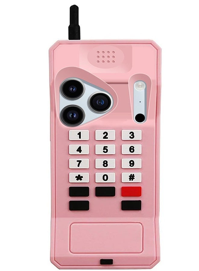 UnnFiko 3D Silicone Case Compatible with iPhone 17 Pro, Retro Classic Creative Soft Rubber Bumper Cover Cool Fun Thick Protective Stand Case (Retro Cellphone Pink, iPhone 17 Pro) - Image 1