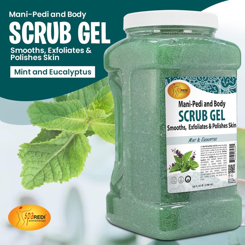 SPA REDI - Exfoliating Scrub Pumice Gel, Mint and Eucalyptus, 128 Oz - Manicure, Pedicure and Body Exfoliator Infused with Hyaluronic Acid, Amino Acids, Panthenol and Comfrey Extract - Image 2