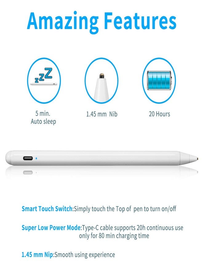 Edivia Acer Spin 3 Convertible Laptop Stylus Pen, Active Stylus Digital Capacitive Pen for Acer Spin 3 Convertible Laptop High Precision with Ultra Fine Tip,Touch-Control and Rechargeable,White Drawing Pen - Image 3