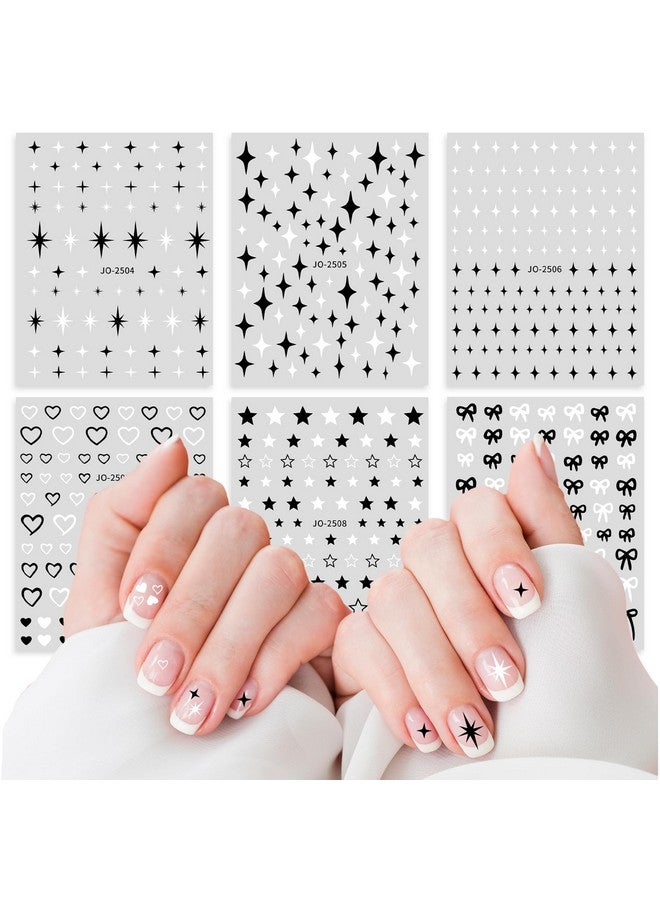 6 Sheets Star Nail Stickers Black Nail Stickers For Nail Art Star Heart Bows Nail Decals Self Adhesive Diy Nail Charms Stickers For Women Girls Manicure Decoration - Image 1