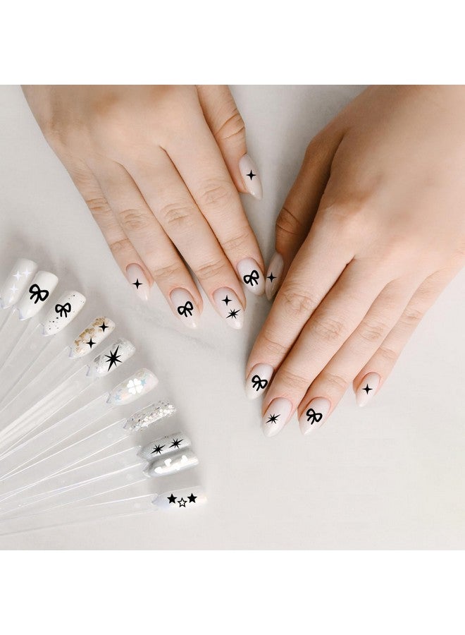6 Sheets Star Nail Stickers Black Nail Stickers For Nail Art Star Heart Bows Nail Decals Self Adhesive Diy Nail Charms Stickers For Women Girls Manicure Decoration - Image 3