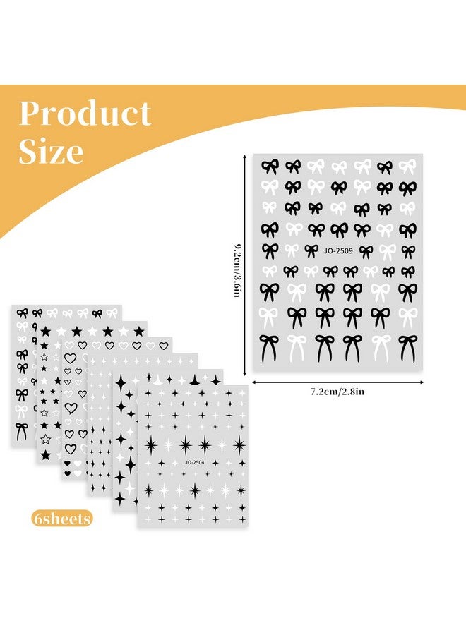 6 Sheets Star Nail Stickers Black Nail Stickers For Nail Art Star Heart Bows Nail Decals Self Adhesive Diy Nail Charms Stickers For Women Girls Manicure Decoration - Image 2