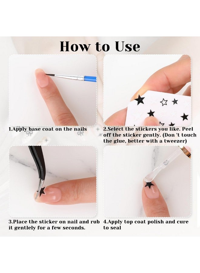 6 Sheets Star Nail Stickers Black Nail Stickers For Nail Art Star Heart Bows Nail Decals Self Adhesive Diy Nail Charms Stickers For Women Girls Manicure Decoration - Image 5