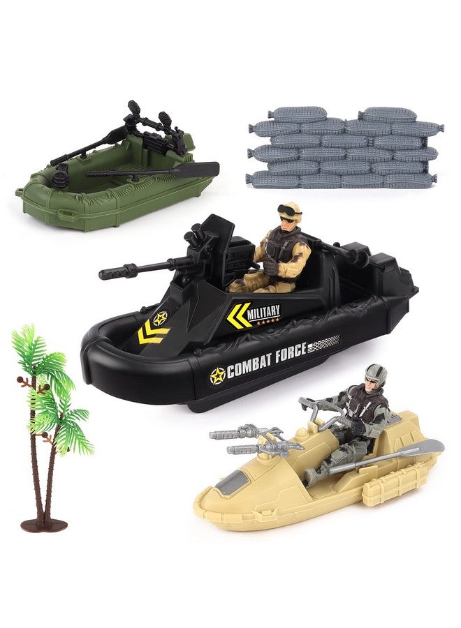 deAO Military Vehicles Set - Combat Boat Toy with 2 Army Men Figures, Batter Boat and Other Weapon Gear Accessories, Great Gift for 3-5+ Boys - Image 1
