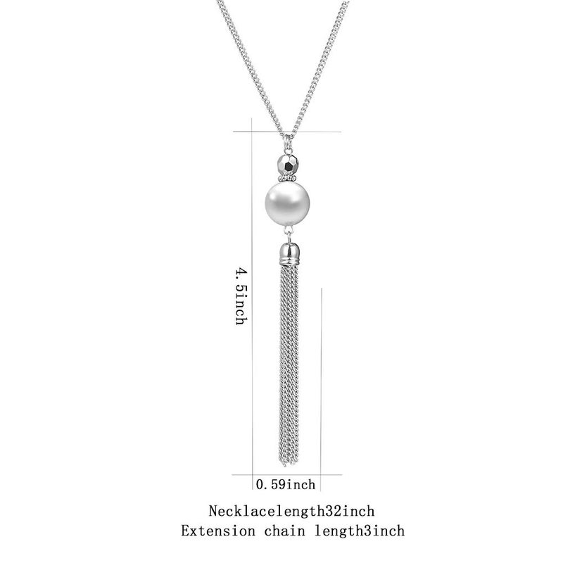 Pearl&Club Long Tassel Pendant Necklaces For Women - Faux Pearl Necklace with Silver Chain, Fashion Jewelry For Lady(56-Grey pearl) - Image 2