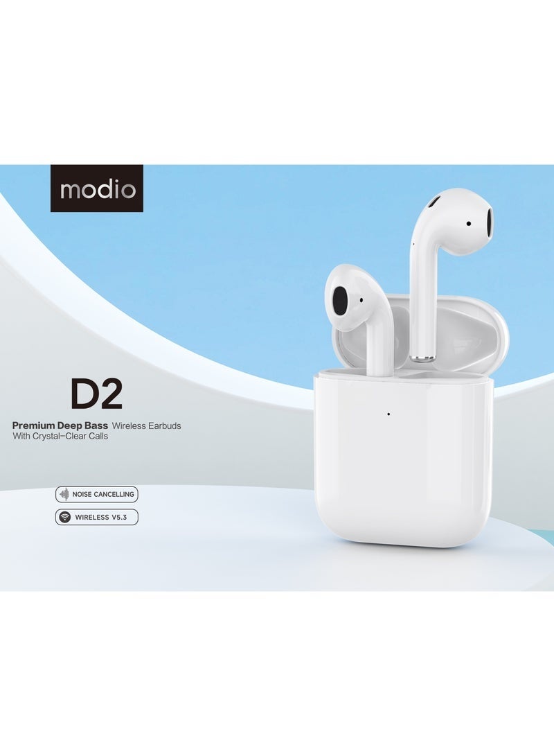 modio D2 High Bass In-Ear Bluetooth Earbuds | Wireless Earphones with Touch Control | Crystal Clear Stereo Sound | Comfortable Lightweight Fit | Portable Charging Case | Works with iOS & Android - Image 3