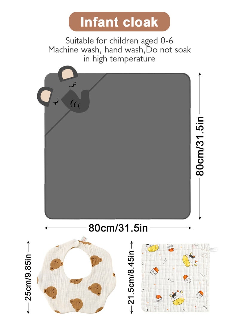 أوربازار منشفة حمام للأطفال، منشفة حمام للأطفال بغطاء للرأس، منشفة أطفال فائقة الامتصاص، مع منشفة صغيرة ومرايل أطفال، مناشف حمام للبنات والأولاد (رمادي) - Image 4