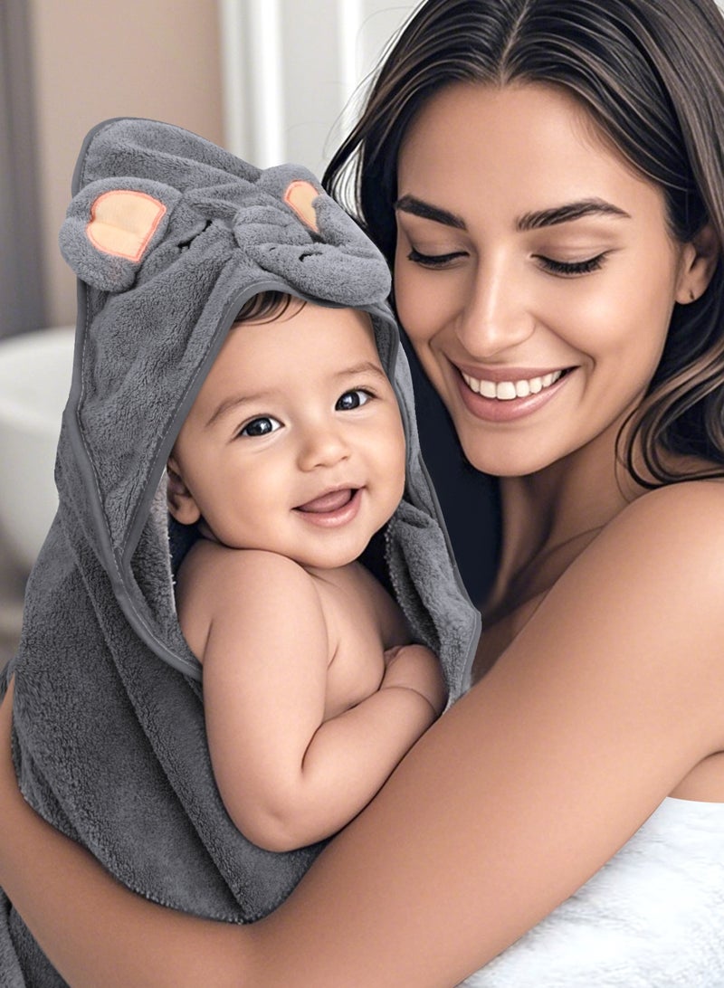 أوربازار منشفة حمام للأطفال، منشفة حمام للأطفال بغطاء للرأس، منشفة أطفال فائقة الامتصاص، مع منشفة صغيرة ومرايل أطفال، مناشف حمام للبنات والأولاد (رمادي) - Image 2