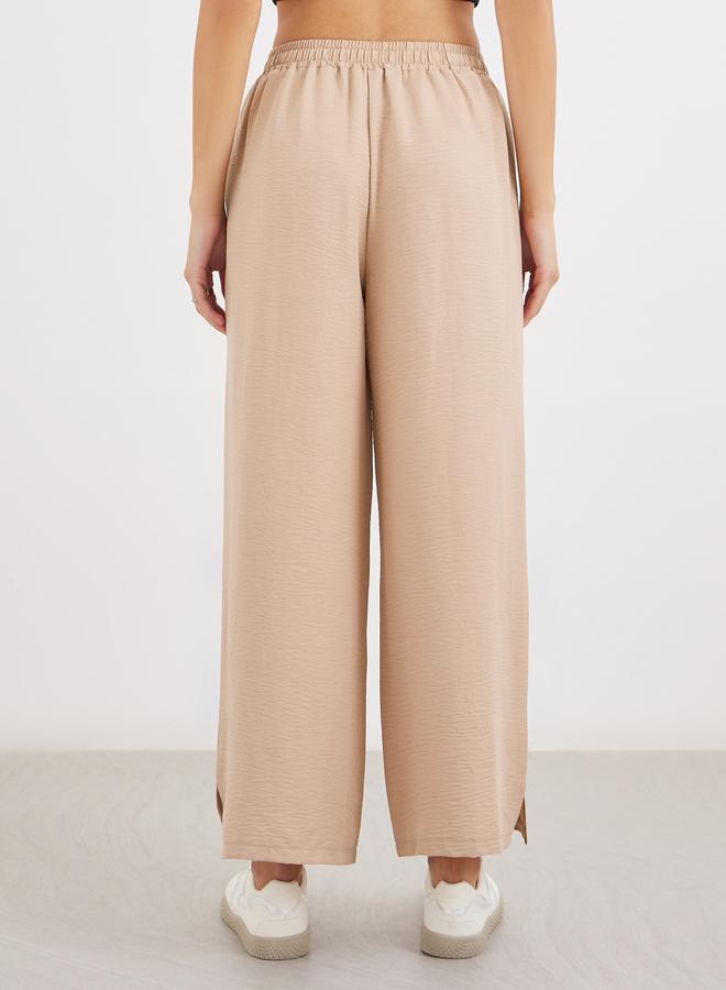 Styli Solid Drawstring Waist Wide Leg Pants - Image 4