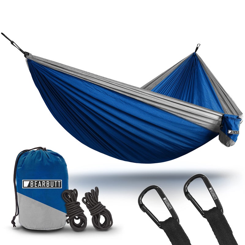 Bear Butt Double Parachute Camping Hammock, Blue/Gray - Image 1