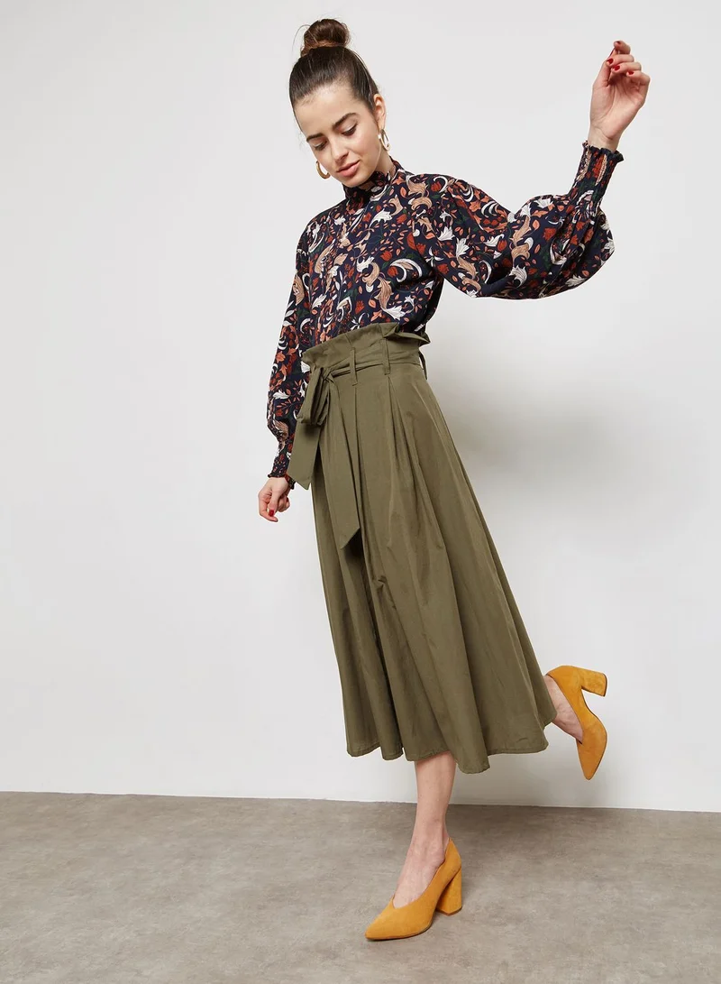 ELLA Floral Print Shirred Trim Top