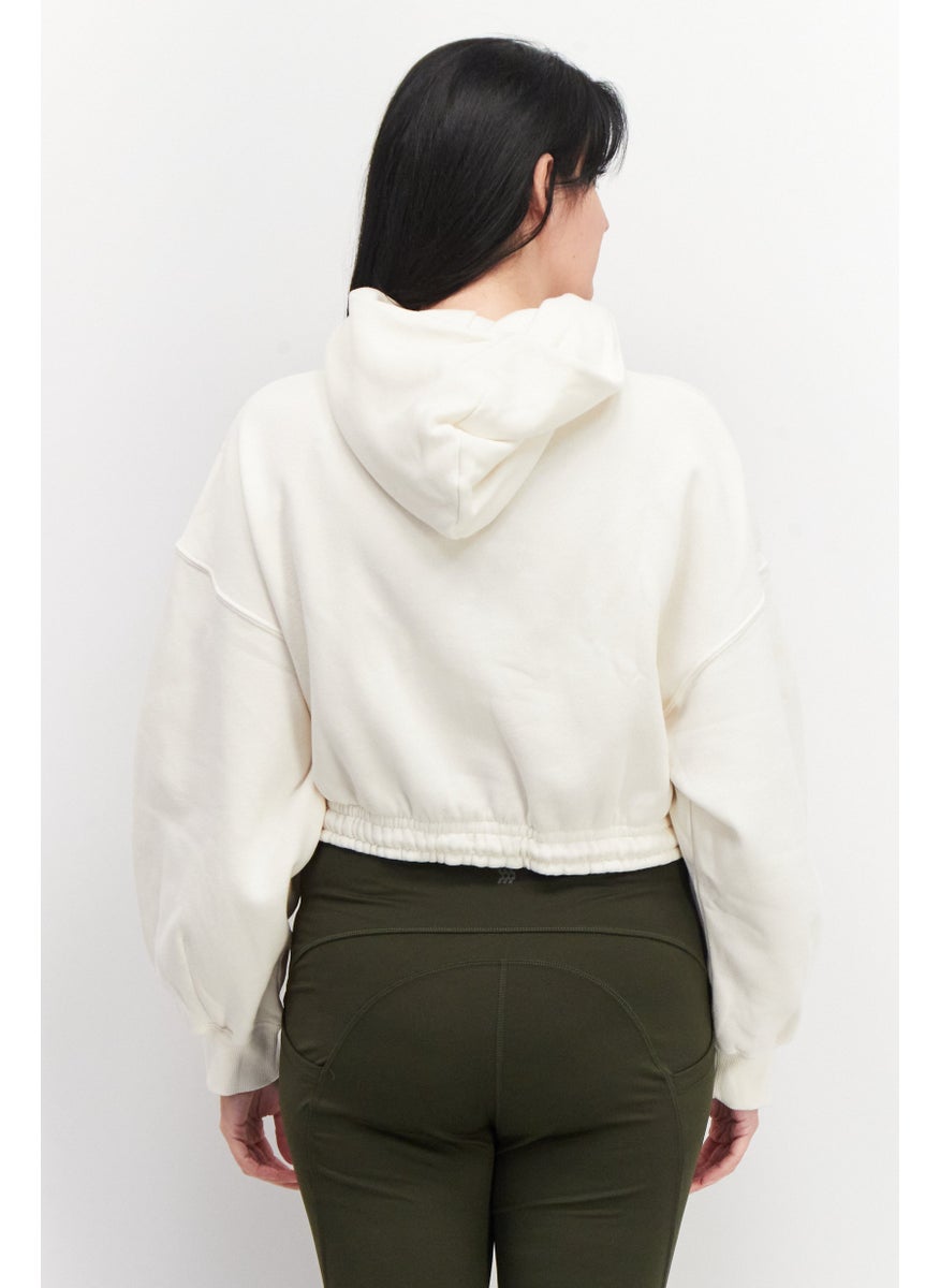 PUMA Women Sportswear Fit Brand Logo Training Crop Hoody, Cream  - Image 4