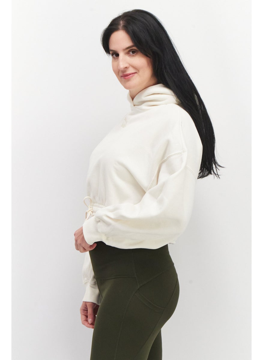 PUMA Women Sportswear Fit Brand Logo Training Crop Hoody, Cream  - Image 3