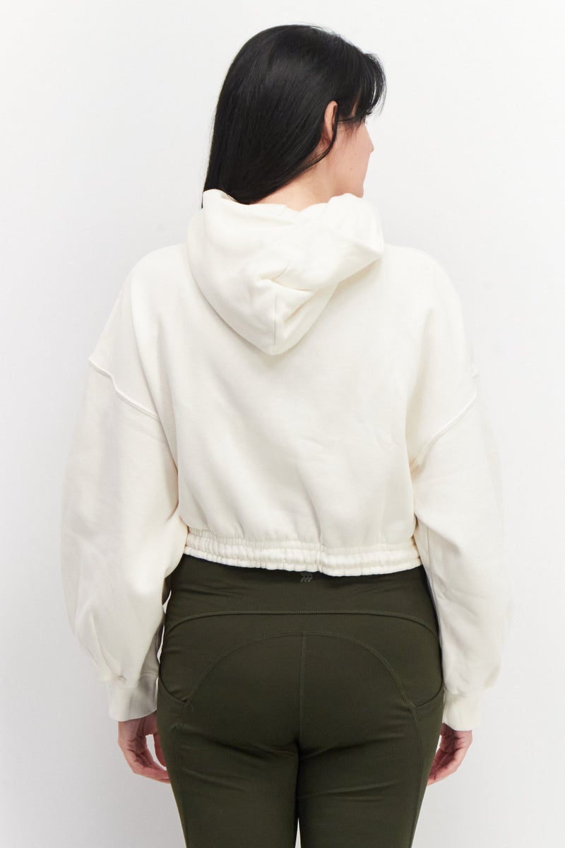 PUMA Women Sportswear Fit Brand Logo Training Crop Hoody, Cream - Image 4