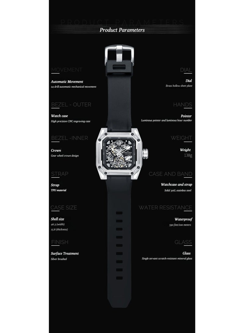NORTH EDGE Automatic Mechanical Watch - Stainless Steel - 100 Meters Water Resistance - Skeletonized Escapement - Luminous Hands - Men's Watch with Index Hands - Image 2